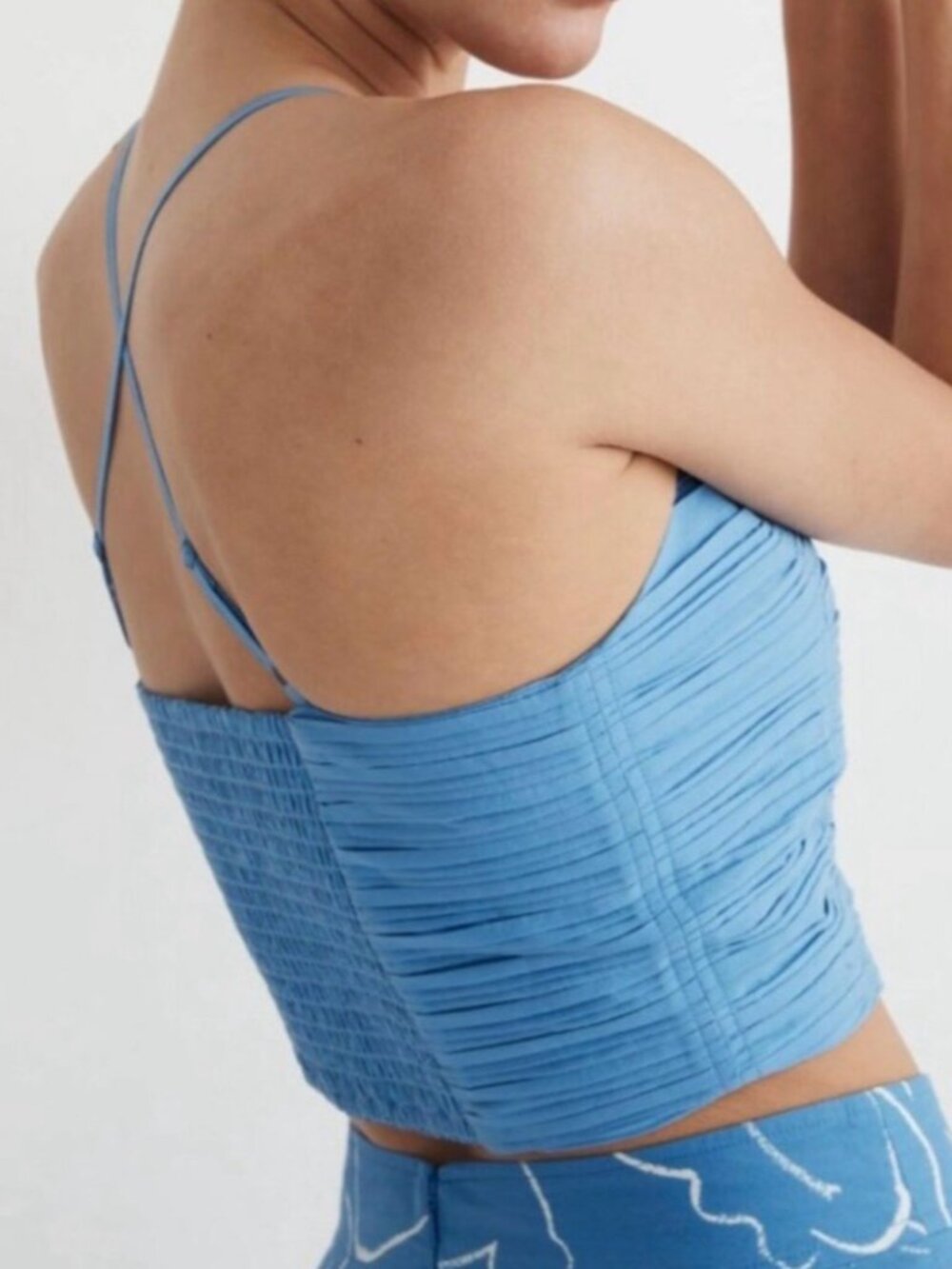 NWT! $78 Madewell Wendy Blue Pintuck Lolita Cropped Cross Strap Top XS 0